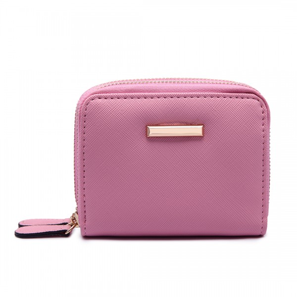LP6680 - Miss Lulu Leather Look Double Zipped Coin Purse Pink